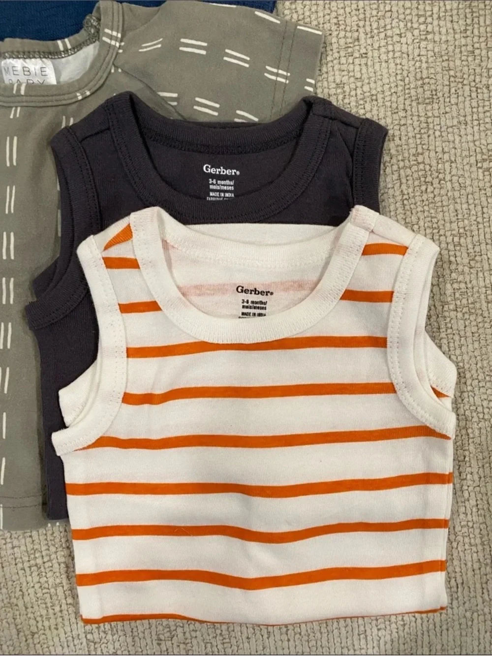 Gerber Navy, Gray, Charcoal & White with Orange Stripe Short Sleeve/Tank Set